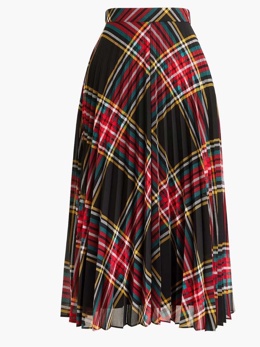 J. Crew Black Plaid Pleated Midi Skirt with Red & Yellow Accents NWT 650 - Picture 1 of 5